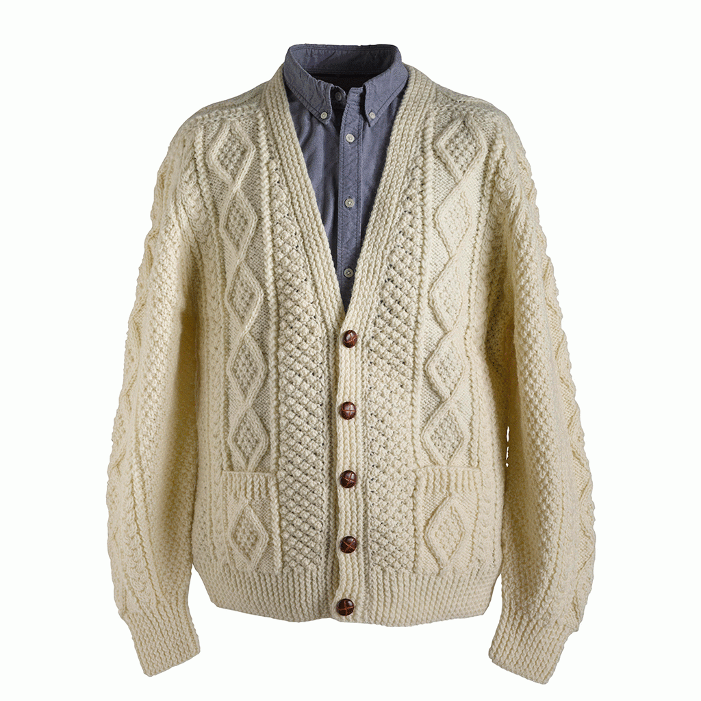 Men's Irish Handknit V-Neck Aran Cardigan