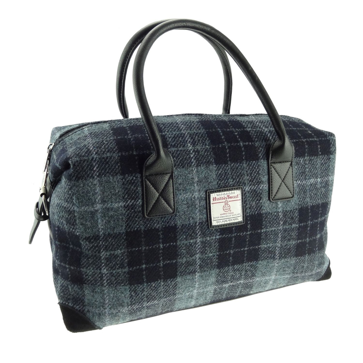 Grey and Black Check Scottish Harris Tweed Overnight Bag  Glen Appin