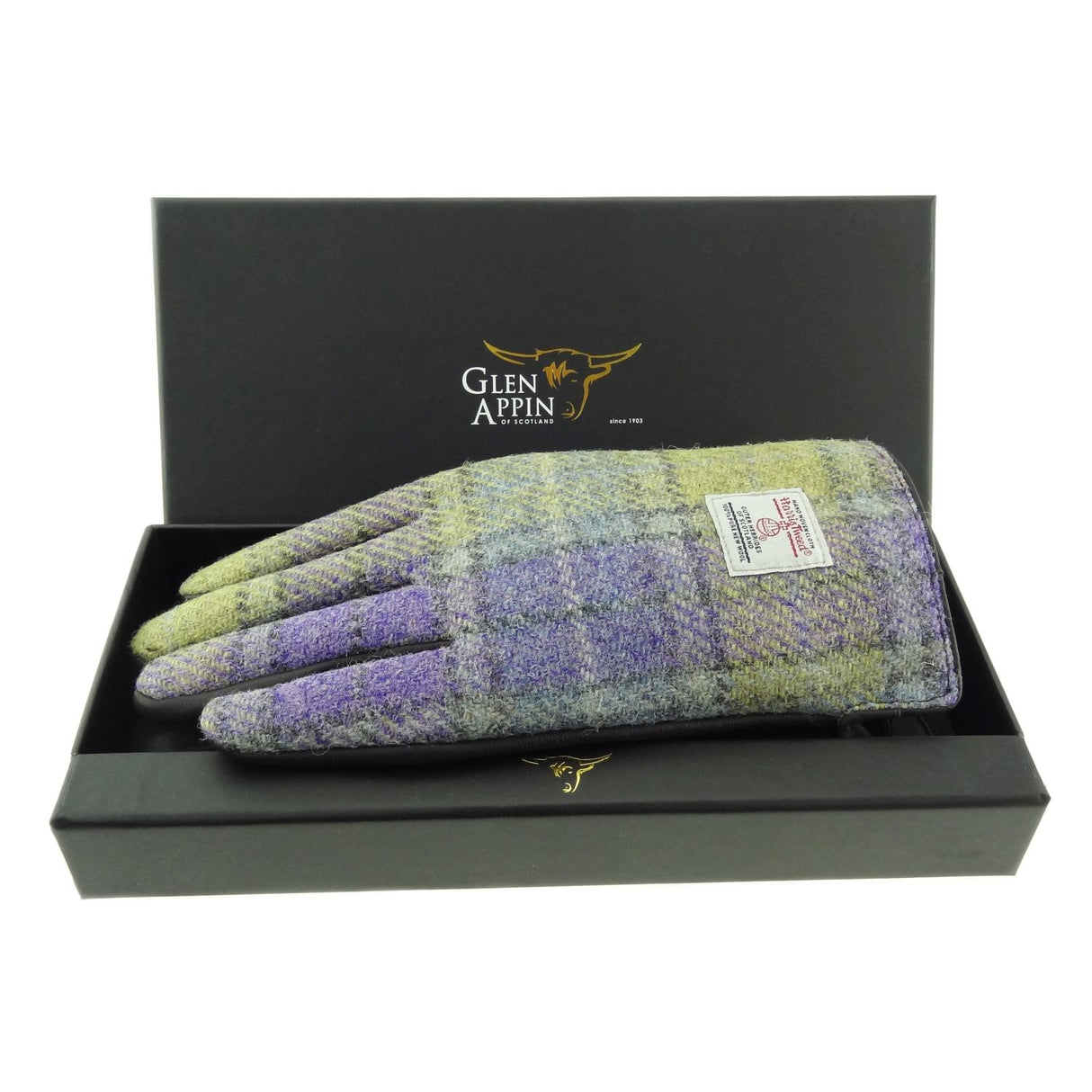 Womens Harris Tweed and Brown Leather Gloves - Gift Boxed
