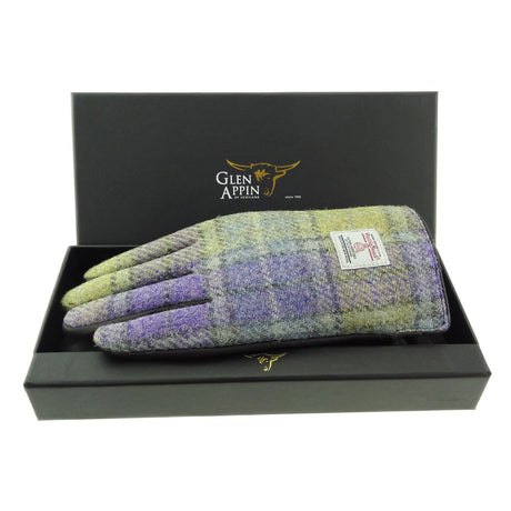 Womens Harris Tweed and Brown Leather Gloves - Gift Boxed