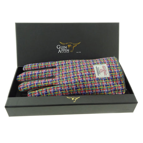 Womens Harris Tweed and Brown Leather Gloves - Gift Boxed