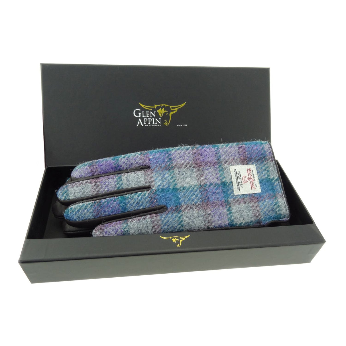 Womens Harris Tweed and Brown Leather Gloves - Boxed
