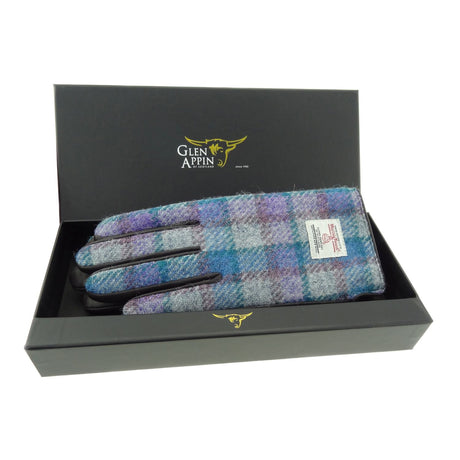 Womens Harris Tweed and Brown Leather Gloves - Boxed