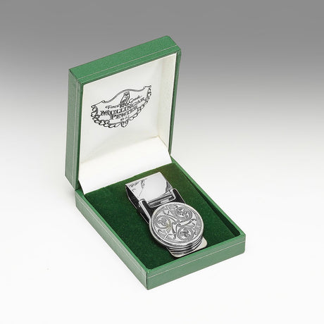 Celtic Spirals Design on Pewter Money Clip in Green Gift Box by Mullingar Pewter from Real Irish