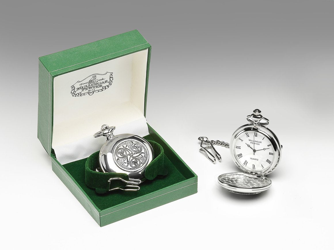 Pocket Watch with Celtic Spirals Design by Mullingar Pewter