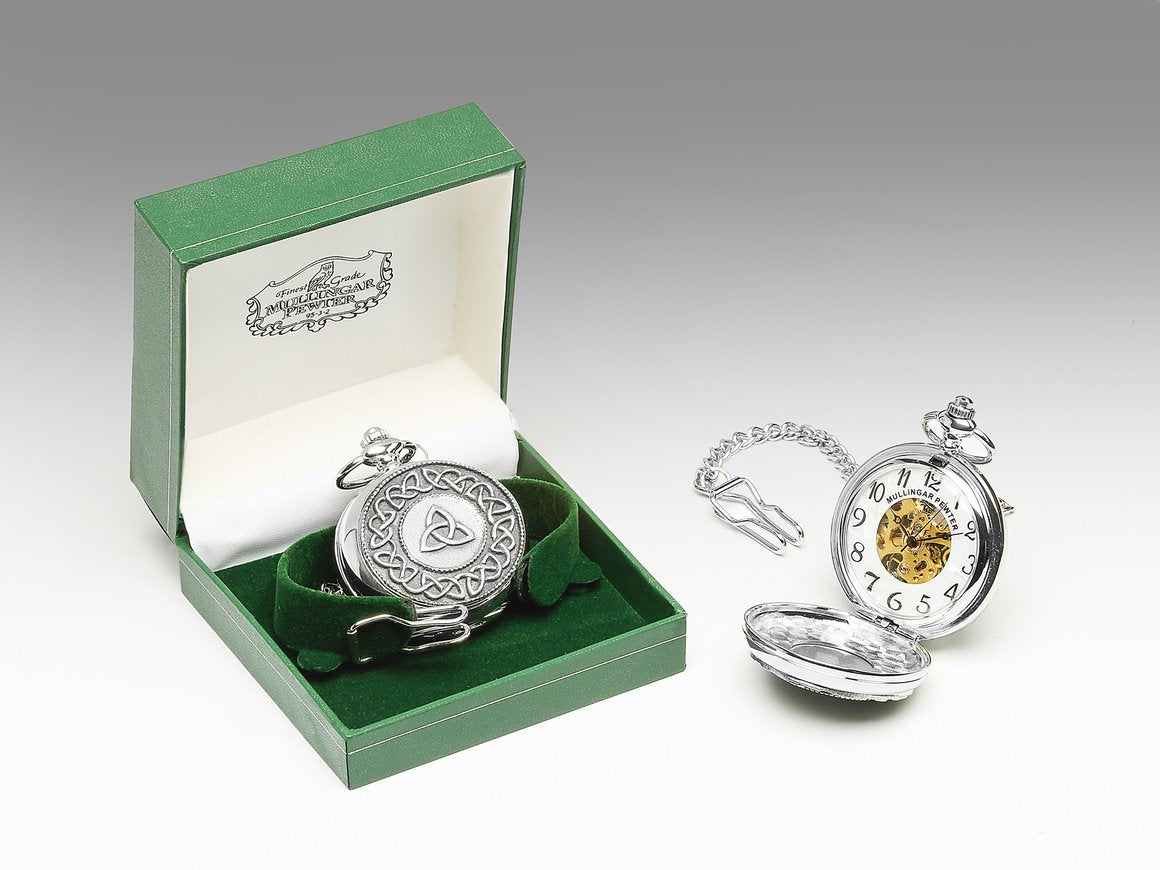 Mechanical Pocket Watch with Trinity Knot Design by Mullingar Pewter