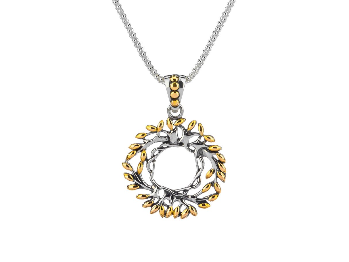 Celtic Tree of Life Round Necklace Sterling Silver & 18K Gold - Small