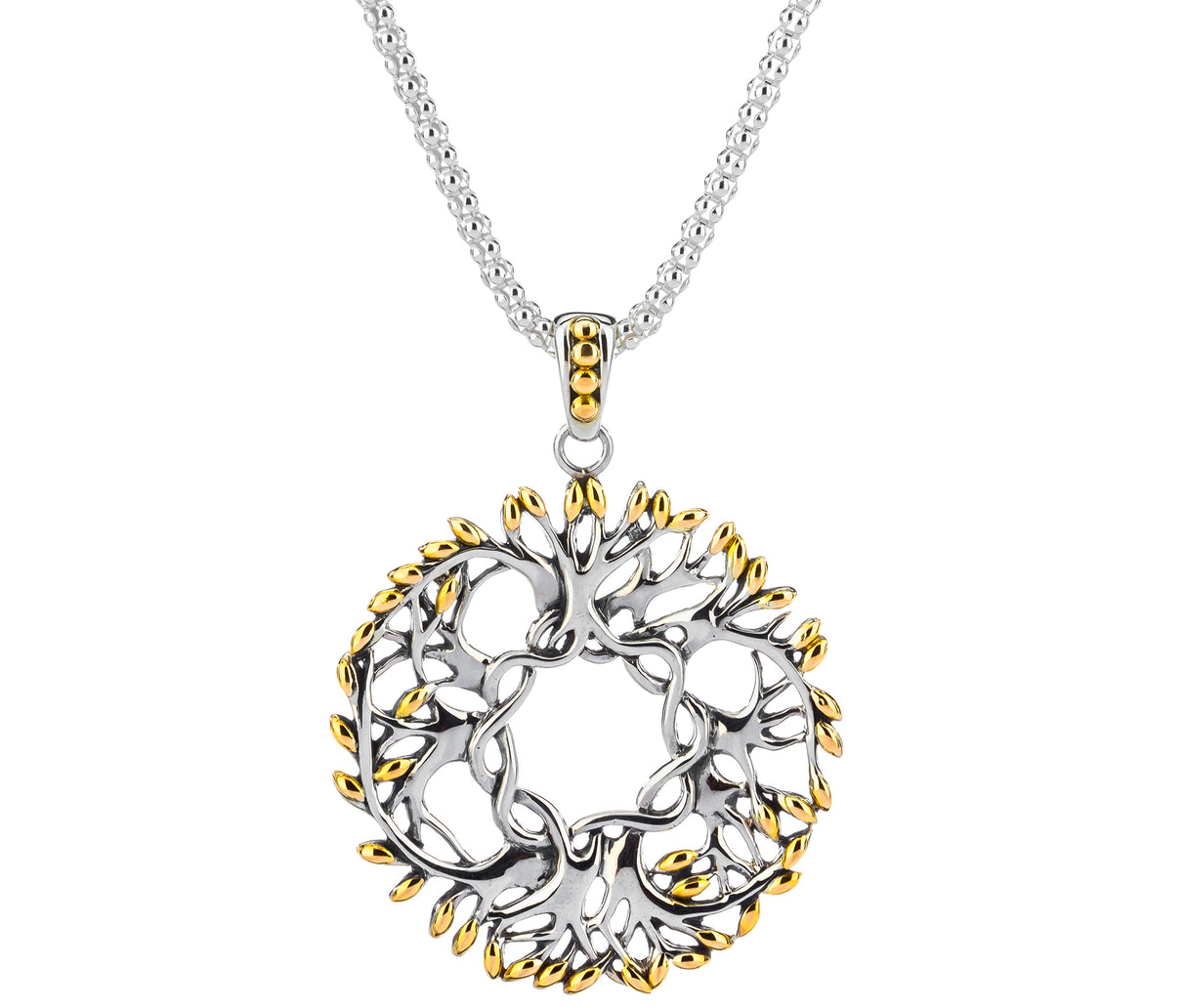 Celtic Tree of Life Round Necklace Sterling Silver & 18K Gold - Large