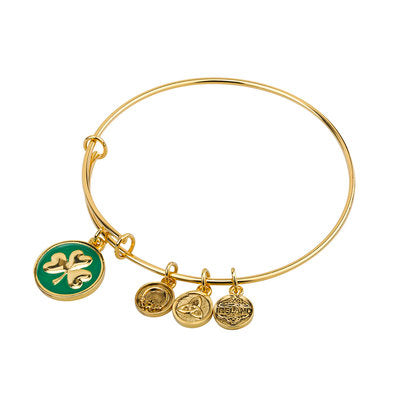Goldtone Enamel Shamrock Charm Bangle