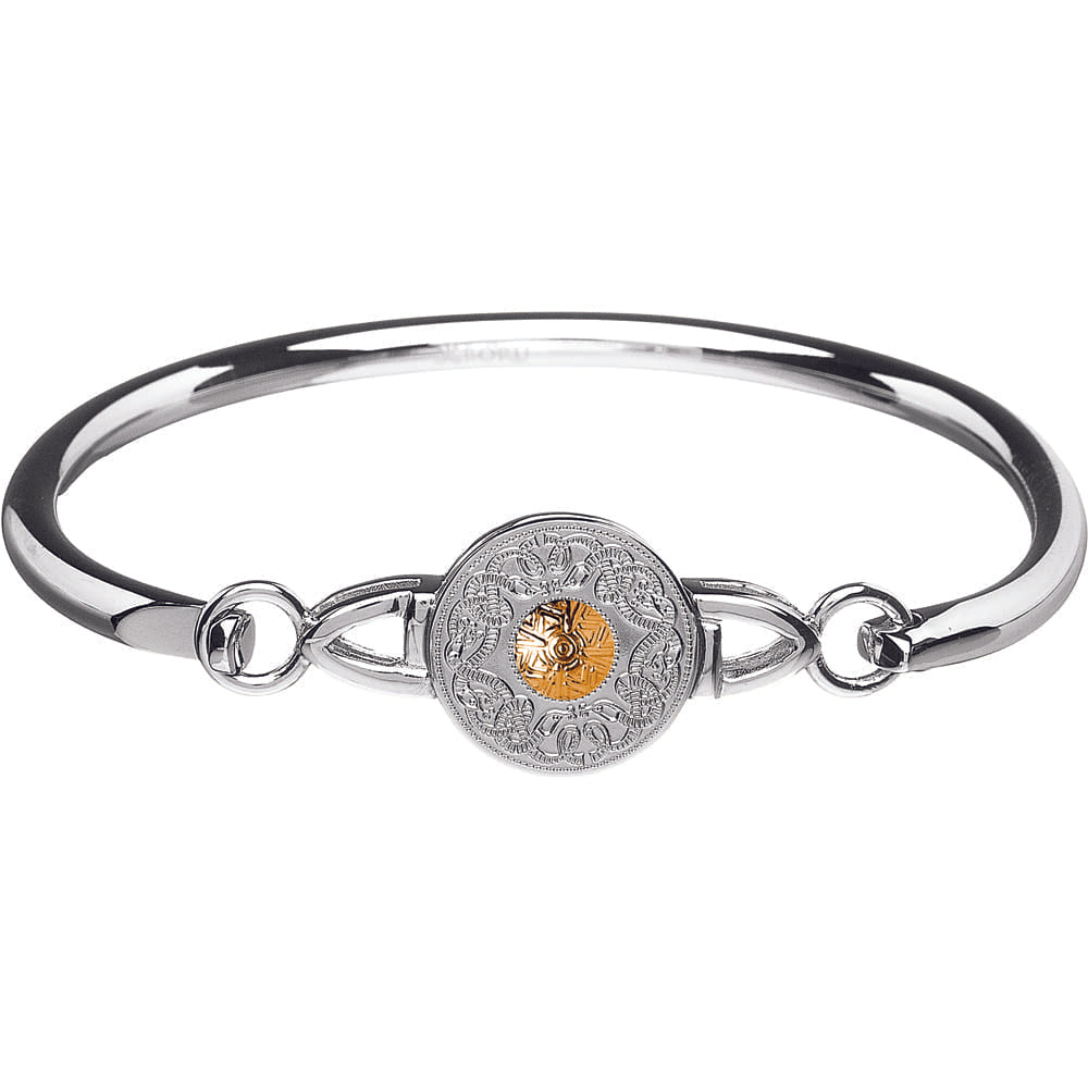 Celtic Warrior Wire Bangle – Small Disc with 18K Gold Bead