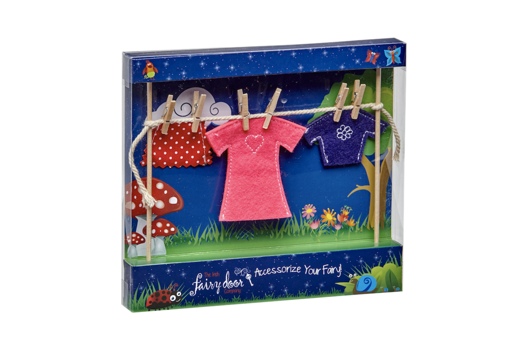Irish Fairy Door Clothes Line with Female Clothes
