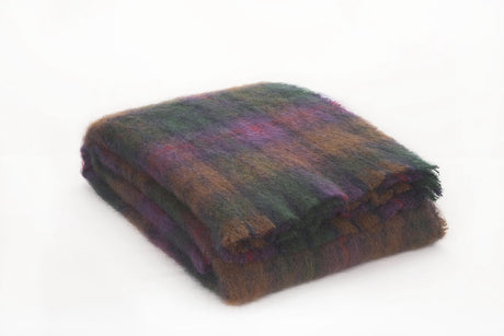 Large Plaid Brushed Mohair Irish Throw Blanket