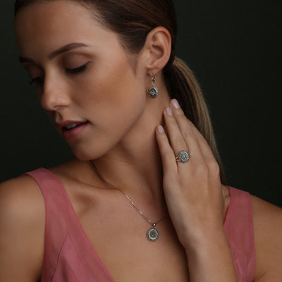 Marcasite Shamrock Connemara Marble Earrings