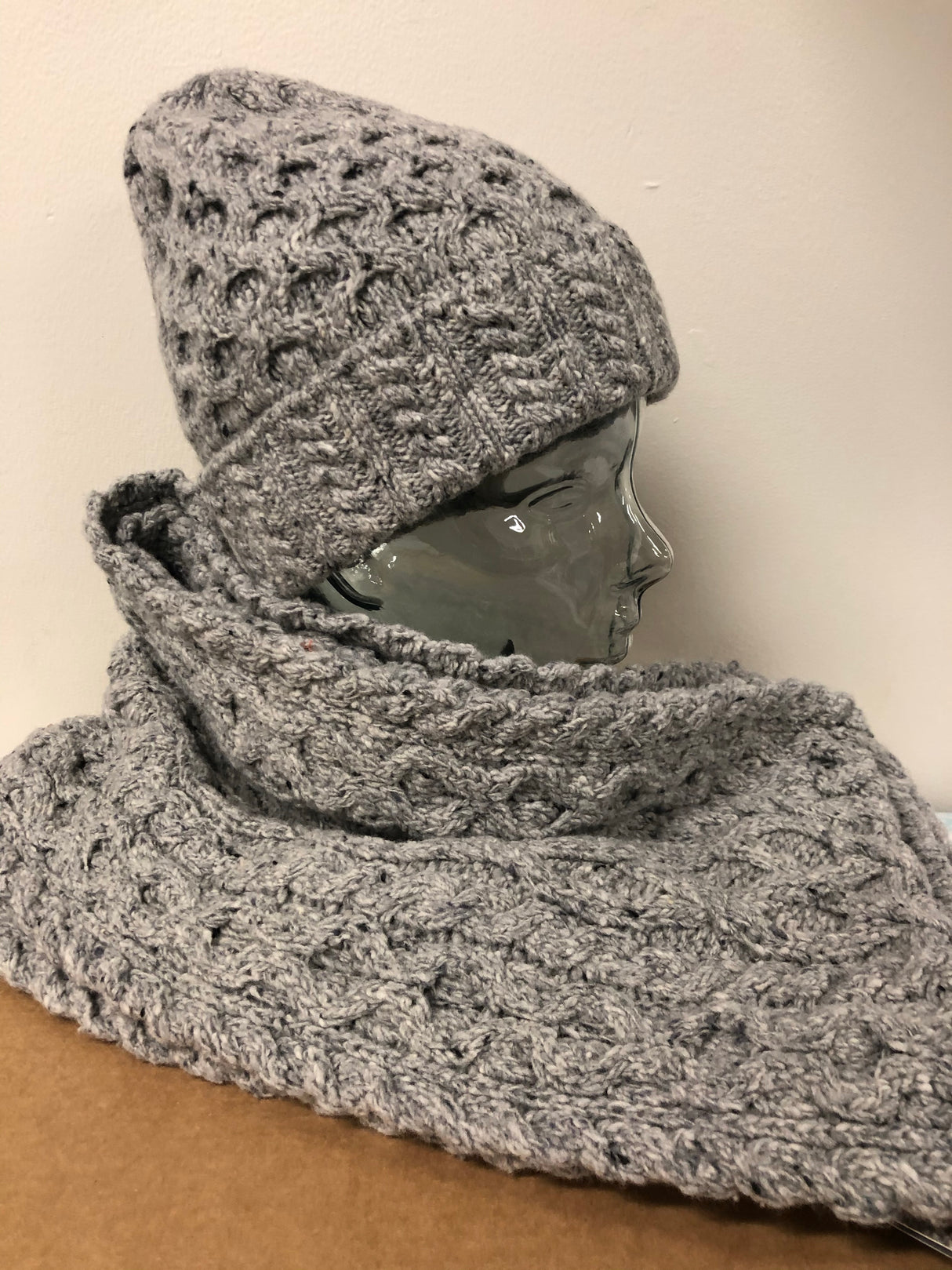 Aran Scarf and Beanie Set - Light Grey - Ireland's Eye Knitwear