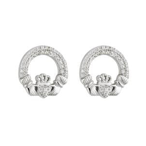 Claddagh Stud Earrings w/ Clear Stones