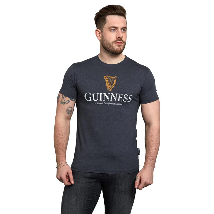 Guinness Navy Distressed Harp Logo Tee