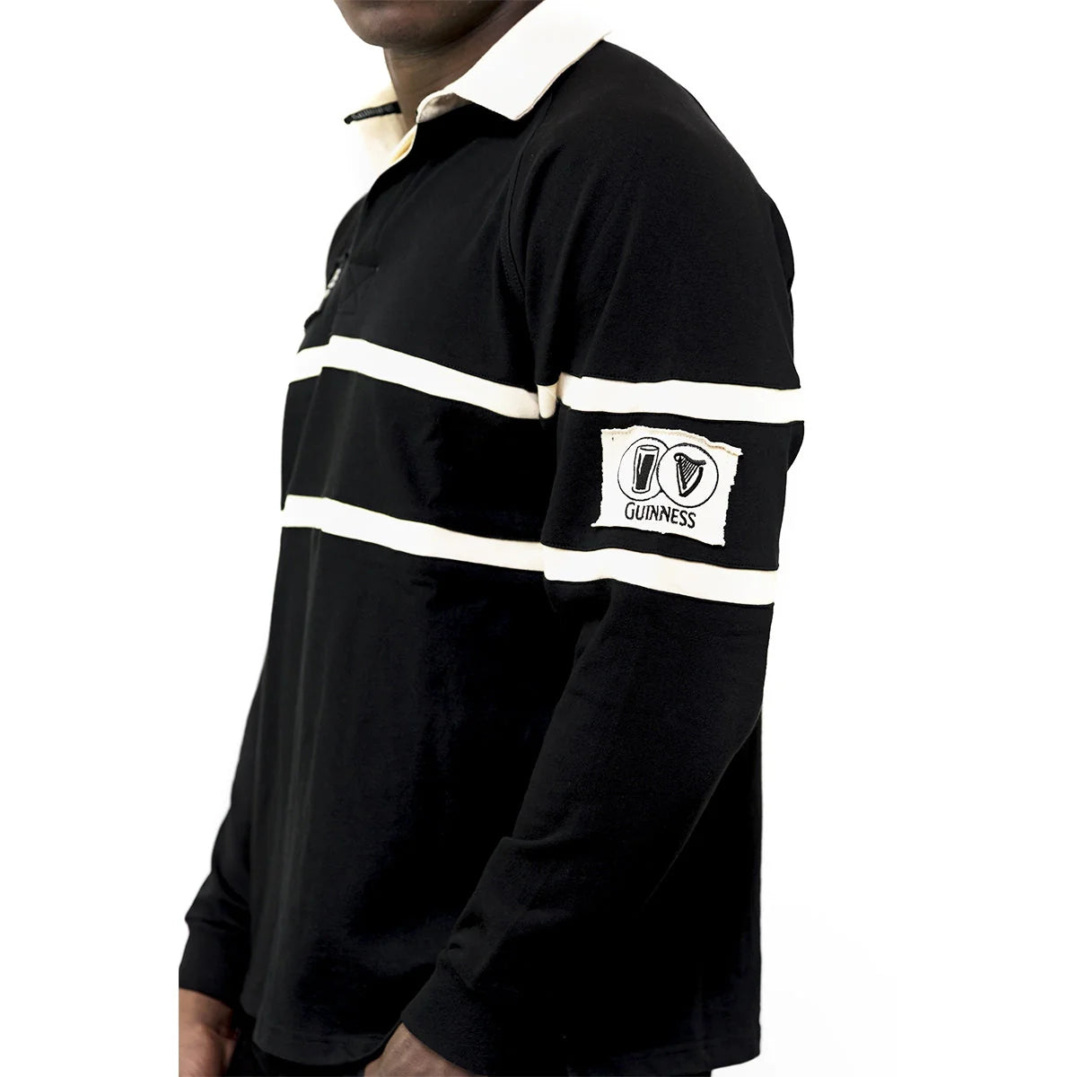 Guinness Long Sleeve Black and Cream Traditional Rugby