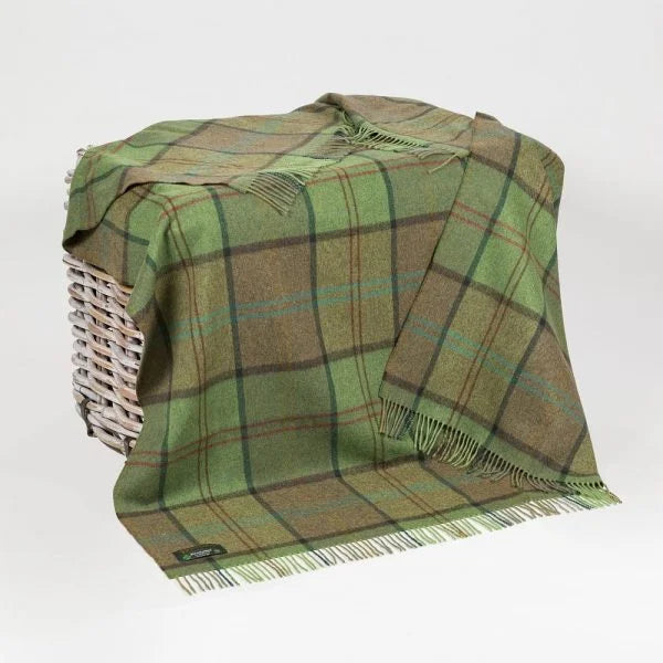 Green Earthy Check Lambswool Throw