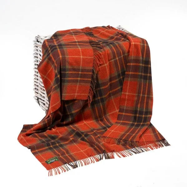 Orange Tartan Mix Lambswool Throw