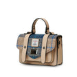 Satchel with plaid pattern and beige accents on a white background
