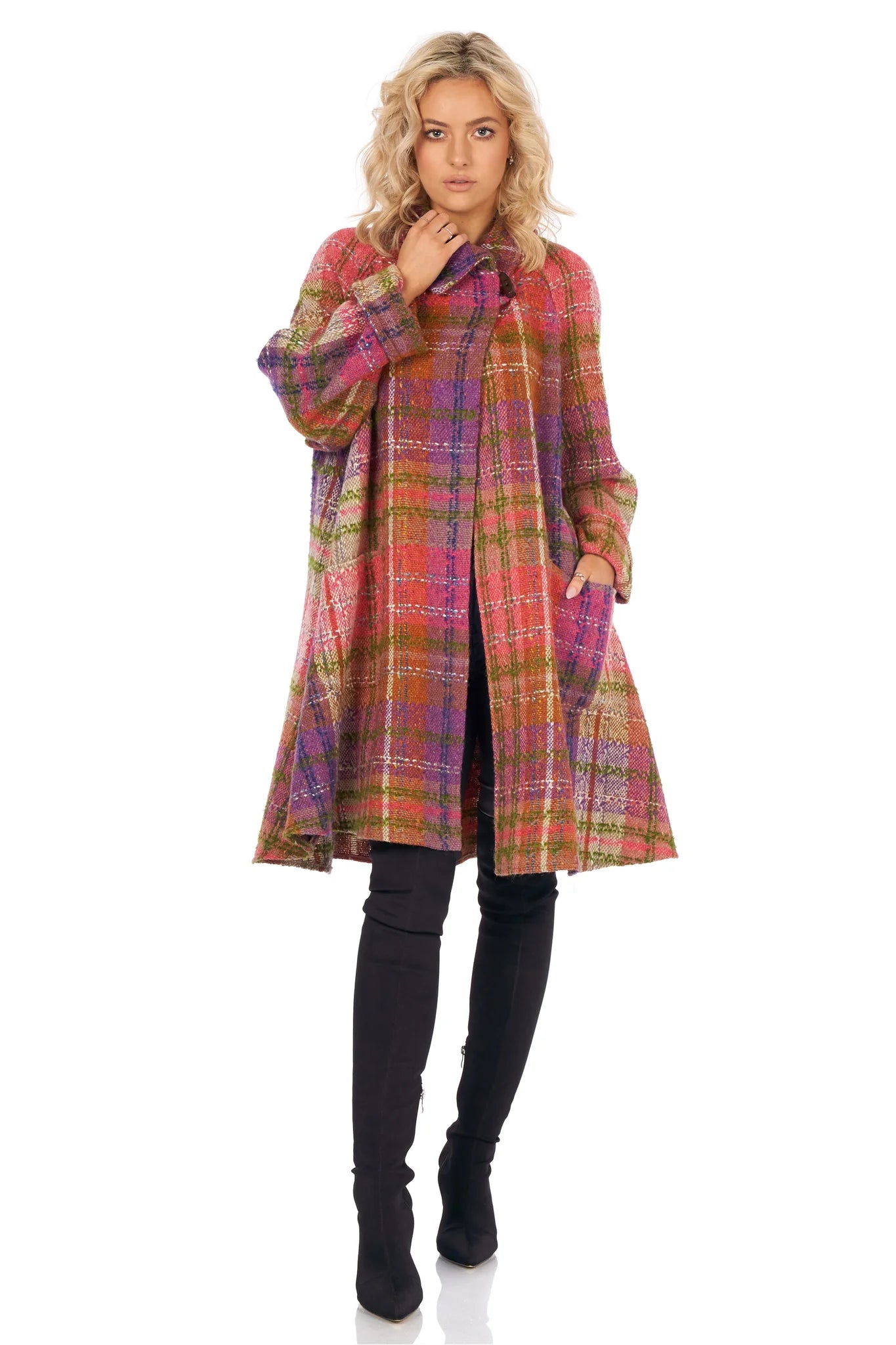 Women's Plaid Donegal Tweed Swing Coat