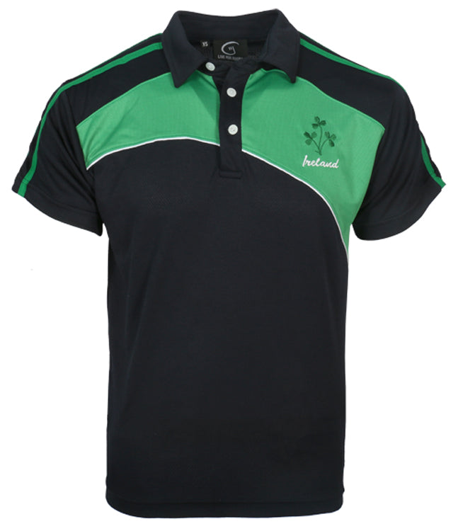 Men's Ireland Navy and Green Polo with Shamrocks