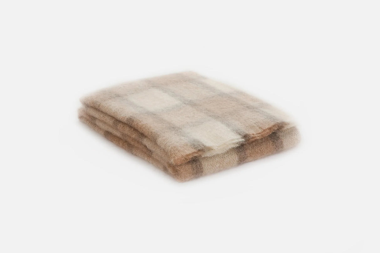 Large Plaid Brushed Mohair Irish Throw Blanket