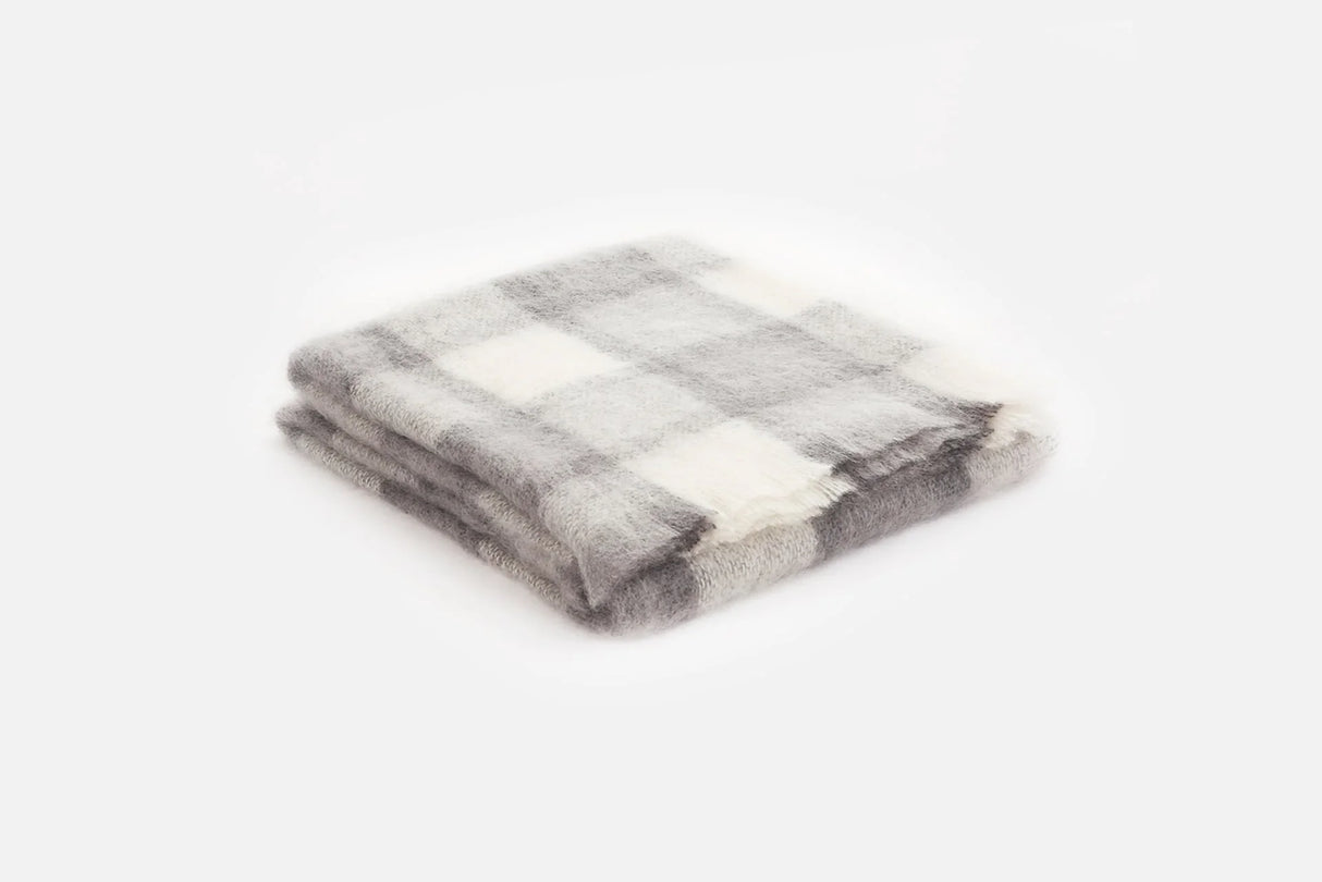 Large Plaid Brushed Mohair Irish Throw Blanket