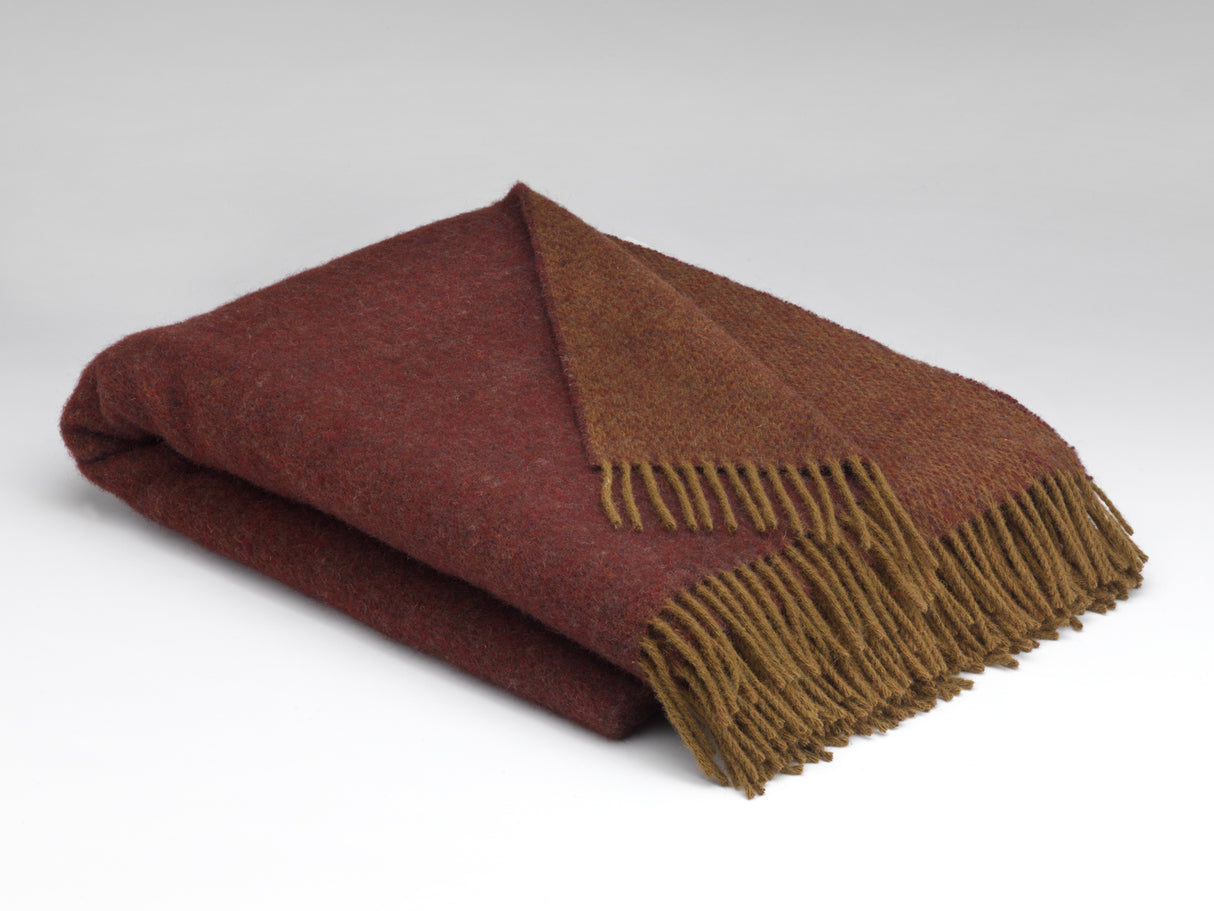 Burgundy and Olive Reversible Merino Wool Throw