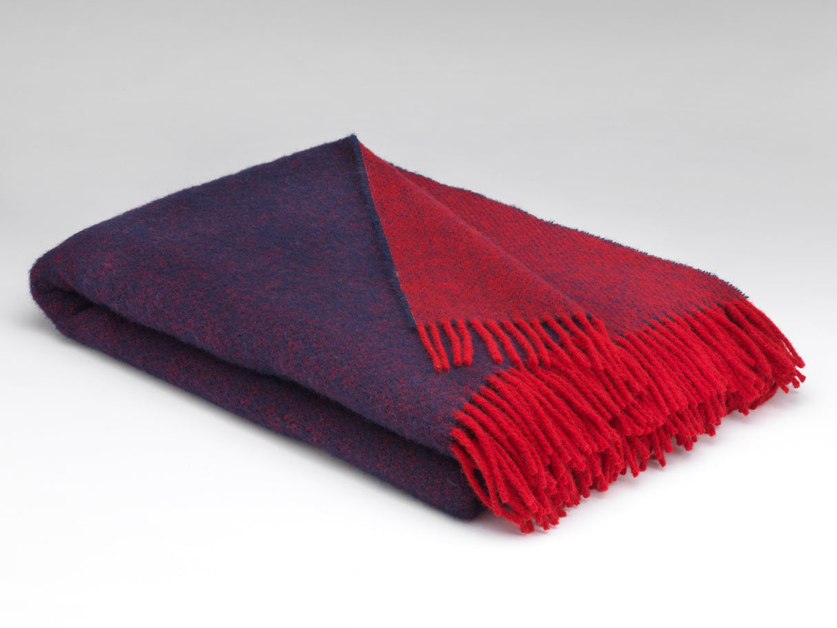 Navy and Red Reversible Merino Wool Throw