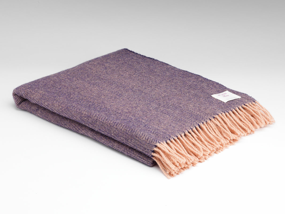 Purple Herringbone Merino Wool Throw