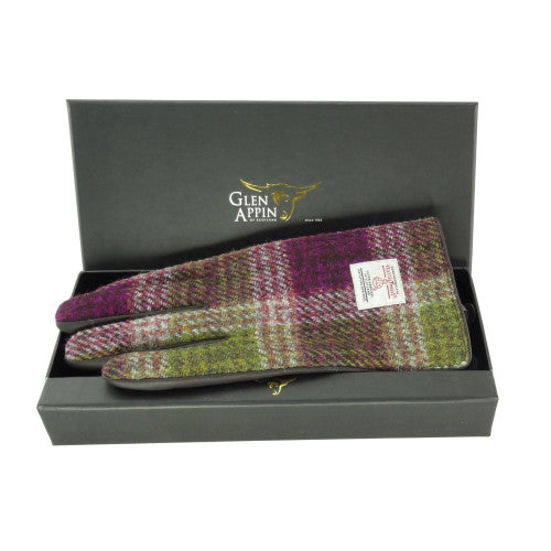 Womens Harris Tweed and Brown Leather Gloves - Gift Boxed