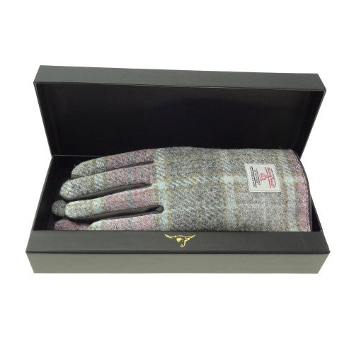 Womens Harris Tweed and Brown Leather Gloves - Gift Boxed