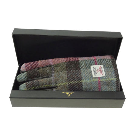 Womens Harris Tweed and Brown Leather Gloves - Gift Boxed