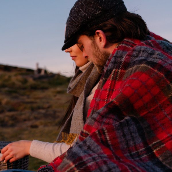 Large Irish Picnic Blanket - Scarlet Denim Plaid