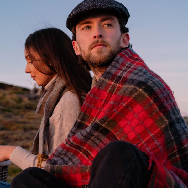 Large Irish Picnic Blanket - Scarlet Denim Plaid