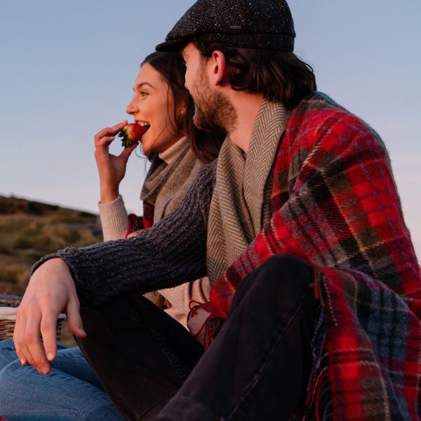 Large Irish Picnic Blanket - Scarlet Denim Plaid