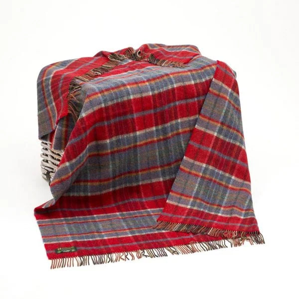 Large Irish Picnic Blanket - Orange Red Midnight Blue Plaid