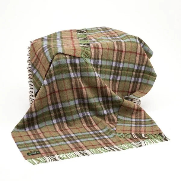 Large Irish Picnic Blanket - Pale Green Beige Blue Tartan