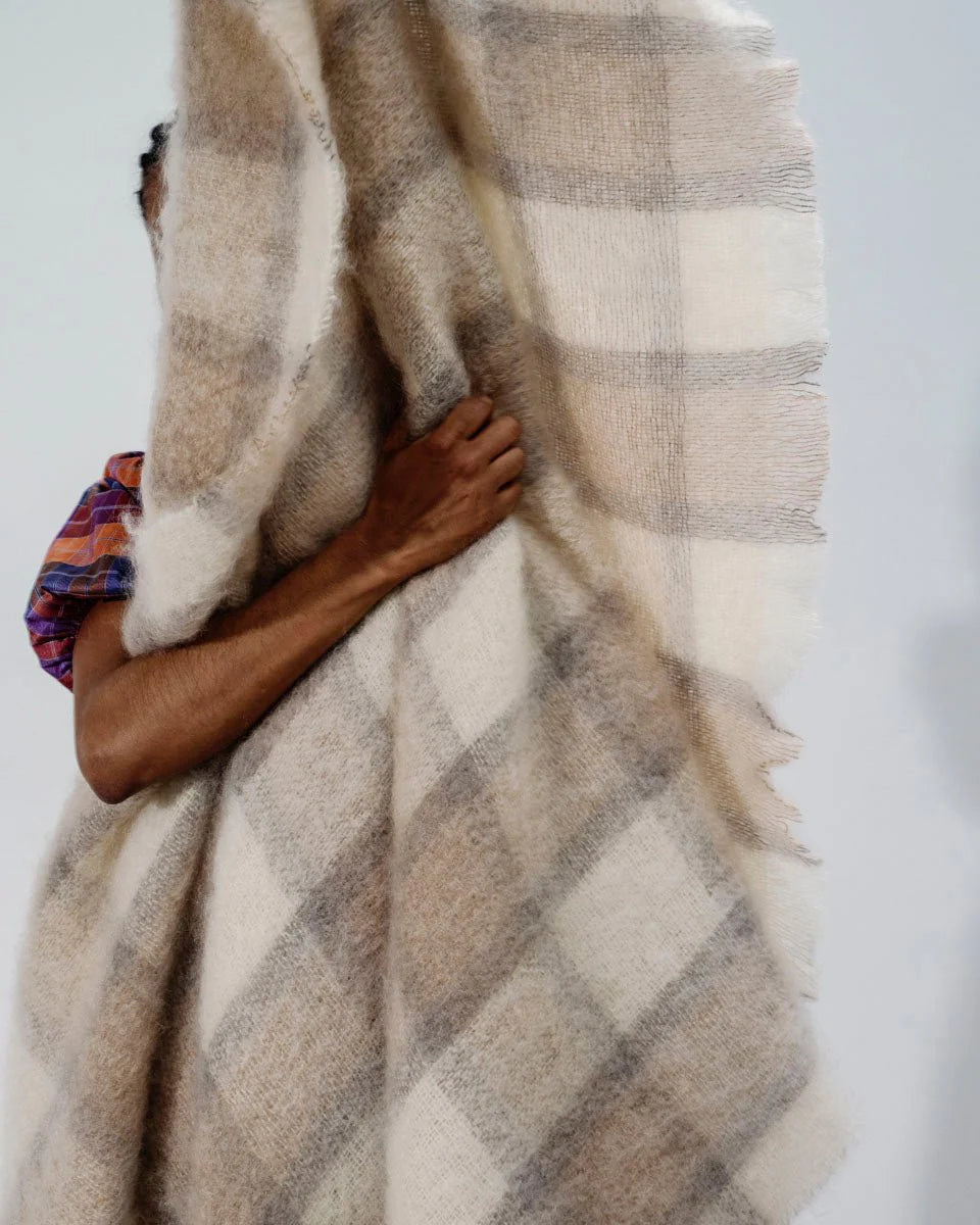 Large Plaid Brushed Mohair Irish Throw Blanket