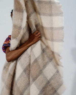 Large Plaid Brushed Mohair Irish Throw Blanket