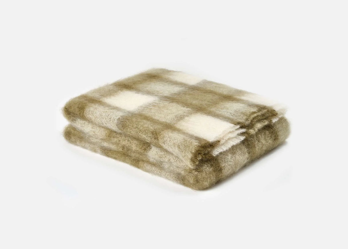 Large Plaid Brushed Mohair Irish Throw Blanket