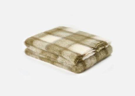 Large Plaid Brushed Mohair Irish Throw Blanket
