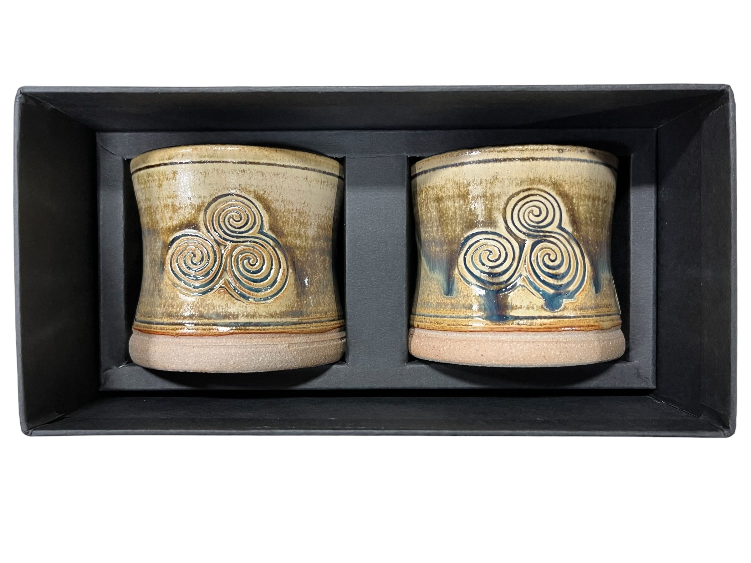 Hand Made Irish Pottery Whiskey Tumbler Box Set - Triple Spiral