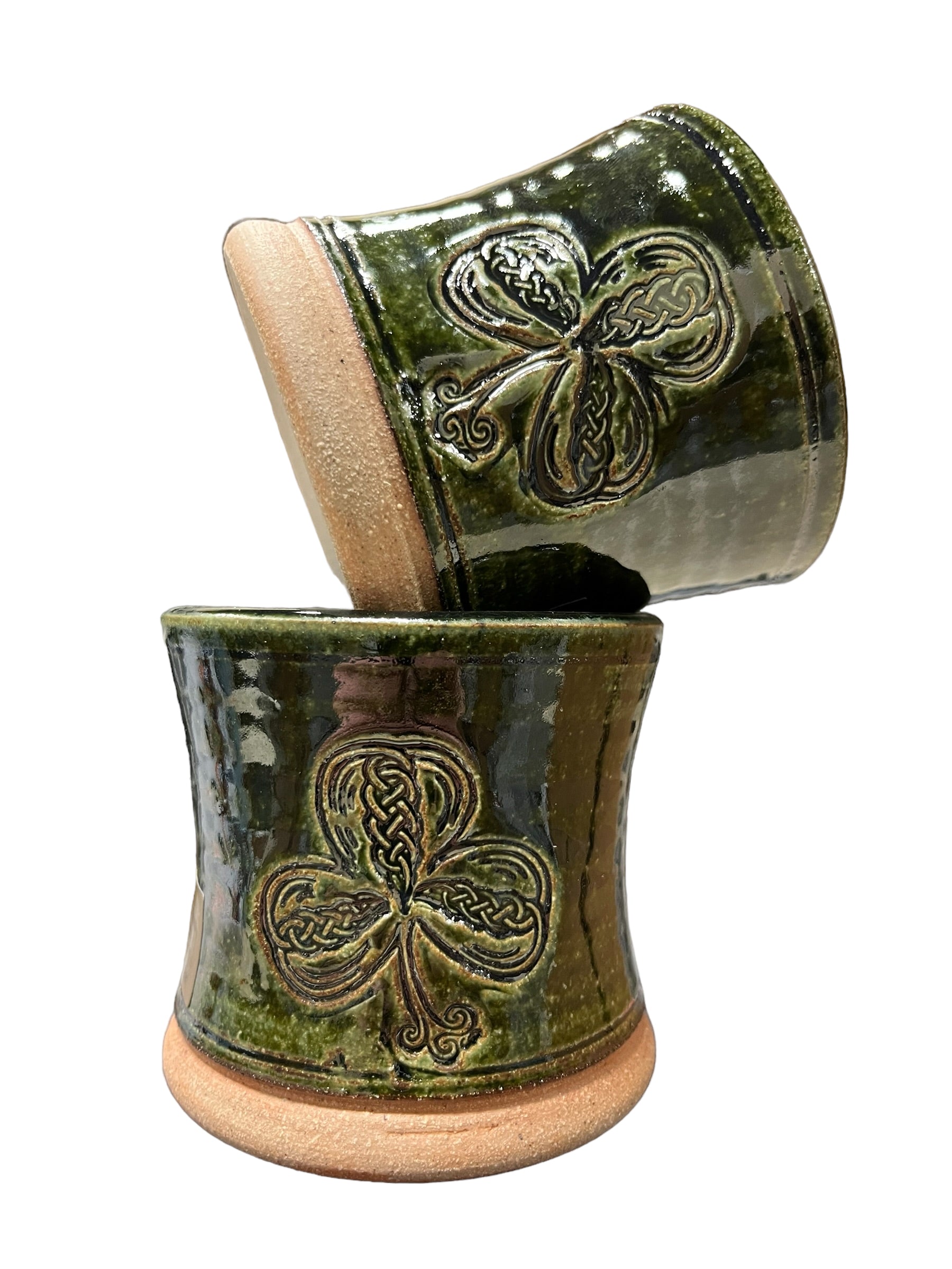 Hand Made Irish Pottery Whiskey Tumbler Box Set - Shamrock