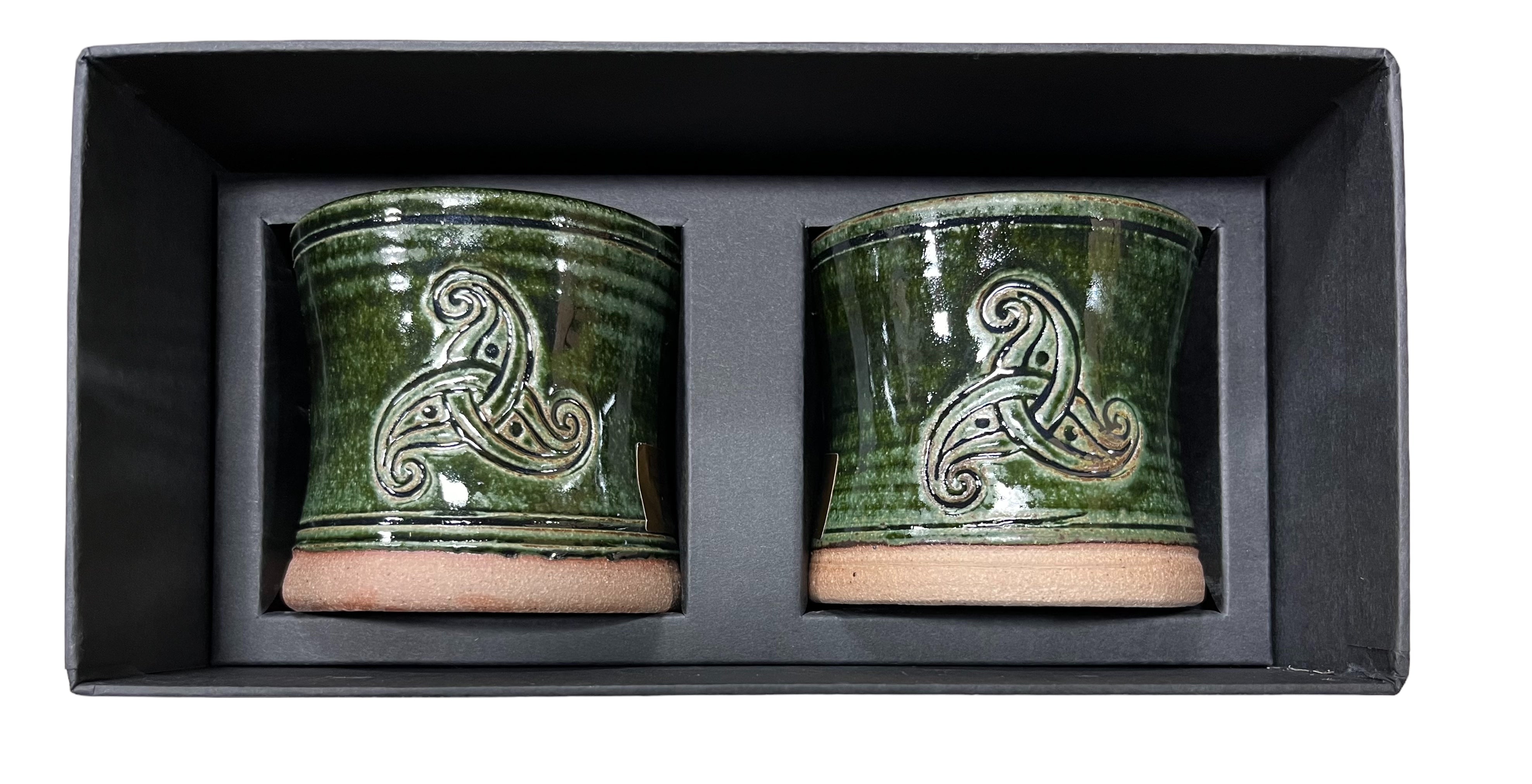 Hand Made Irish Pottery Whiskey Tumbler Box Set - Triskele