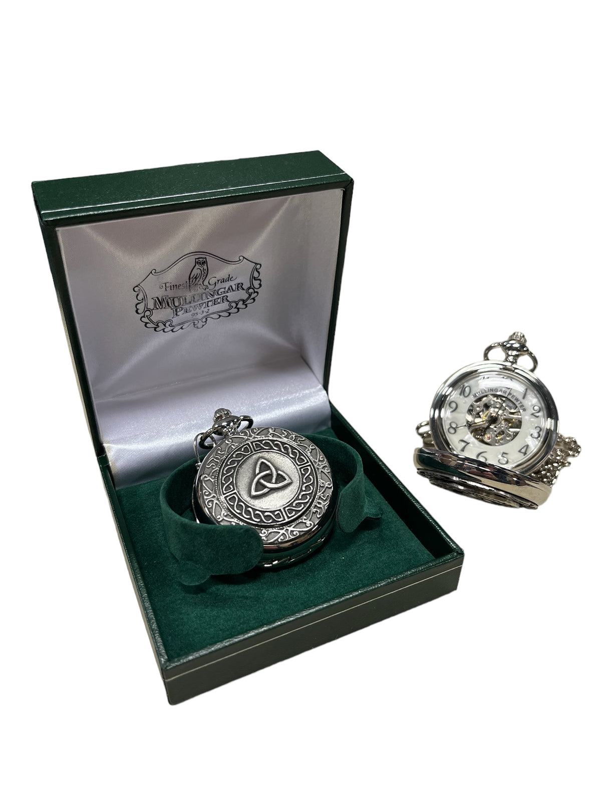 Mechanical Pocket Watch with Trinity Double Knot Design by Mullingar Pewter