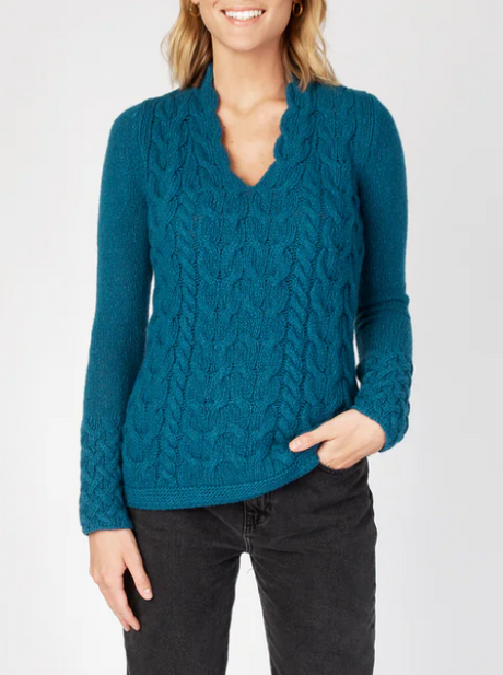 Women's Wool & Cashmere Horseshoe Cable V-Neck Sweater