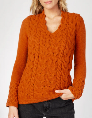 Women's Wool & Cashmere Horseshoe Cable V-Neck Sweater