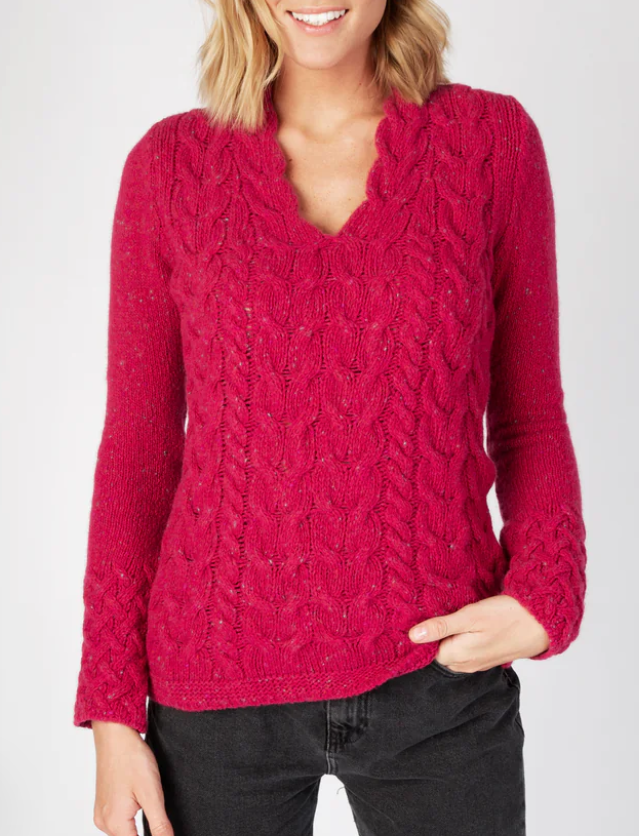 Women's Wool & Cashmere Horseshoe Cable V-Neck Sweater